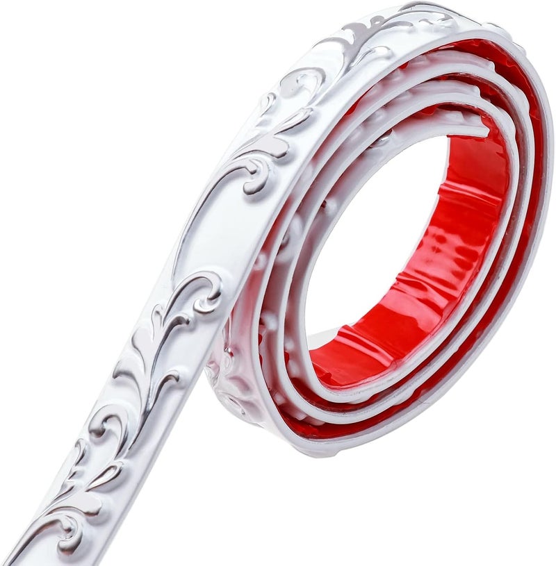 Duzzy Molding Trim Wall Trim, 16.4 Feet Self-Adhesive Flexible DIY Peel and Stick Crown Molding Ceiling Molding Suitable for Mirror Edge, TV Background Wall, Home Wall Decor (White and Silver) - Image 1